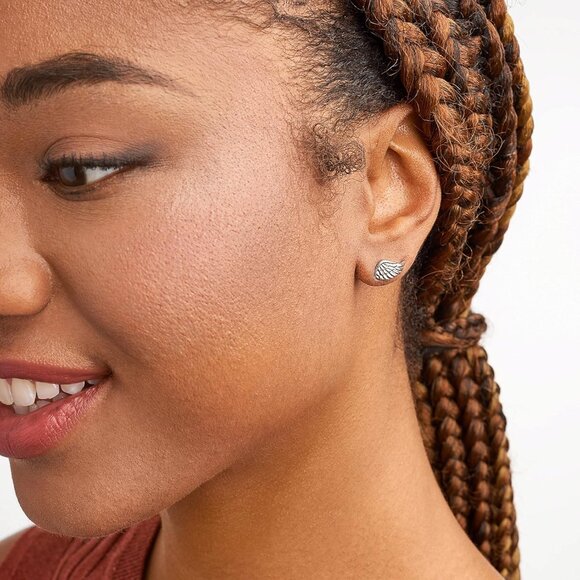 🆕 Women Silver Angel Wing Stud Earrings Sterling Imported Gemstone Jewelry Gift - Picture 2 of 6